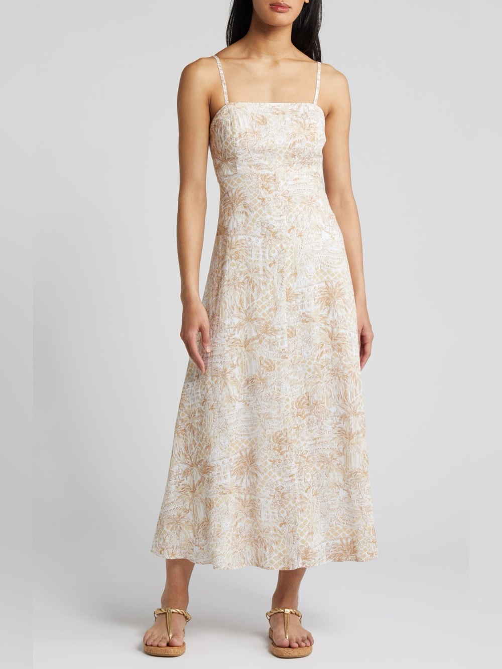Lilly Pulitzer Jorgian Palm Tree Print Linen Midi Dress
